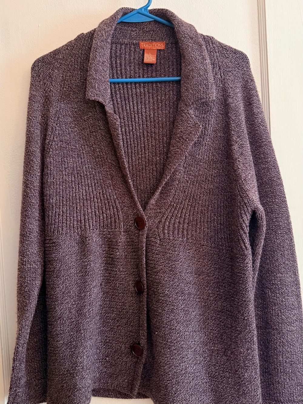 Traditions Cozy Purple Shawl-Collar Button Cardigan